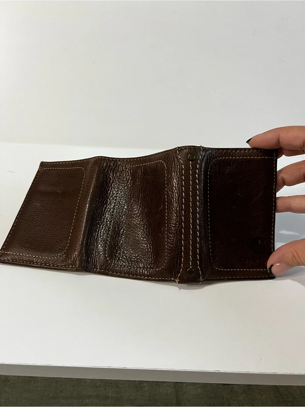 Carhartt Brown Genuine Leather Trifold Wallet Men’s Rugged Workwear